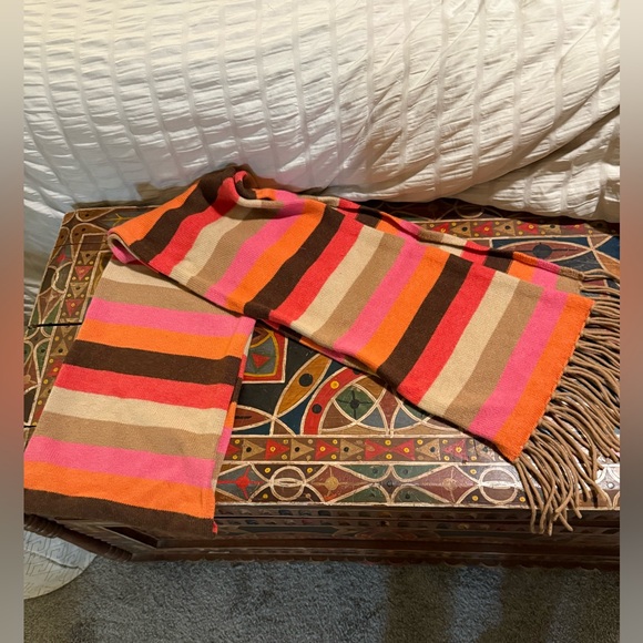 Kinross Cashmere Colorful Striped Extra Long Scarf with Fringe - Picture 2 of 10